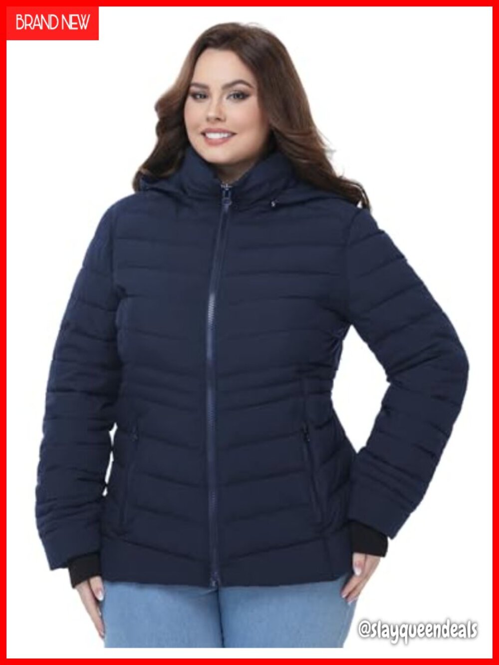Plus Size Puffer Jacket, Lightweight Hooded Winter Coat 1X-6X